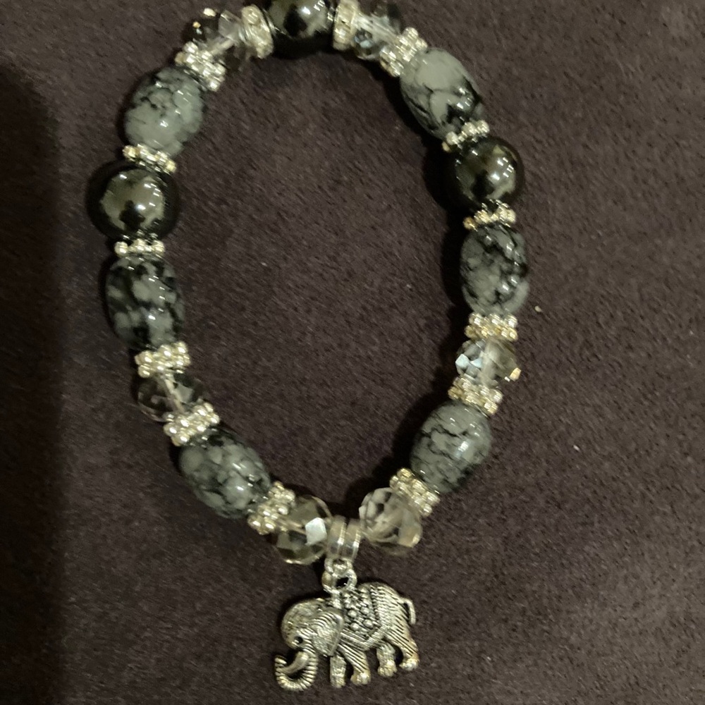 Handmade Beaded Gemstone Charm Bracelet..